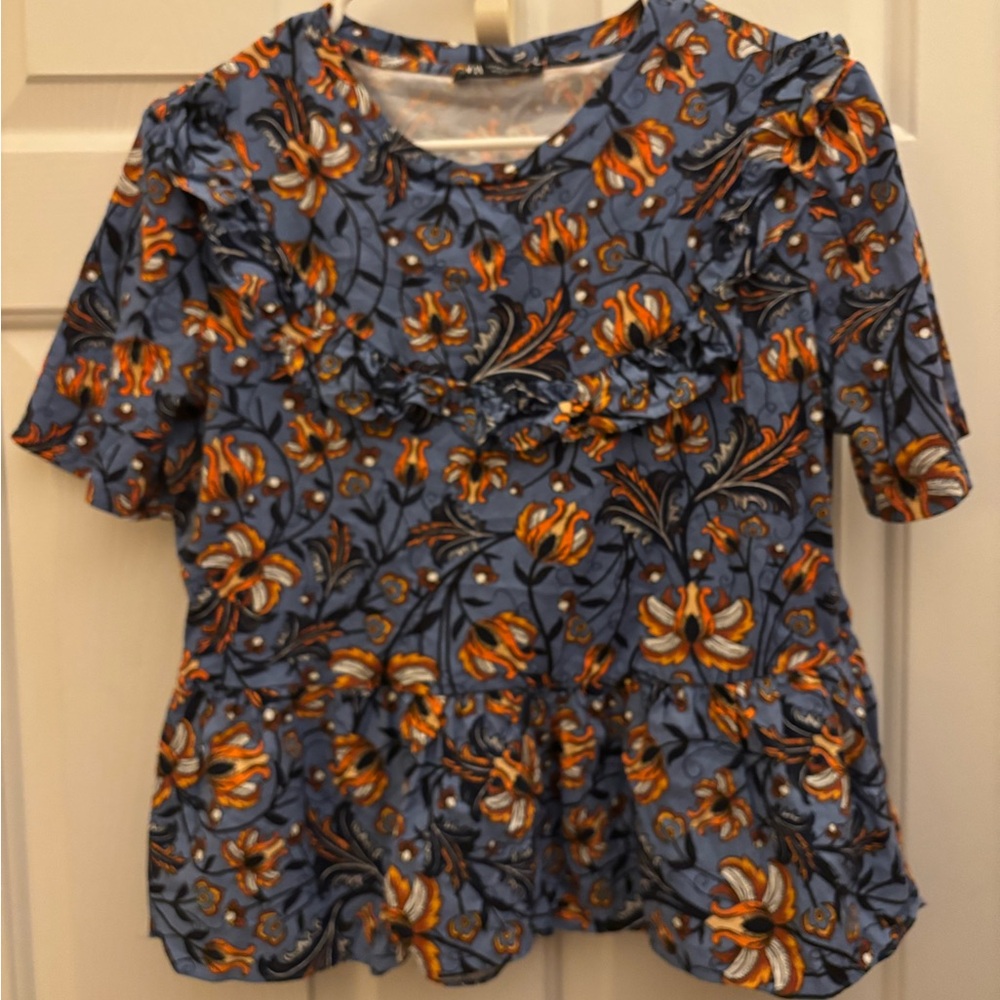 🎆5 for $25 Zara Floral Blue and Orange Women's Top